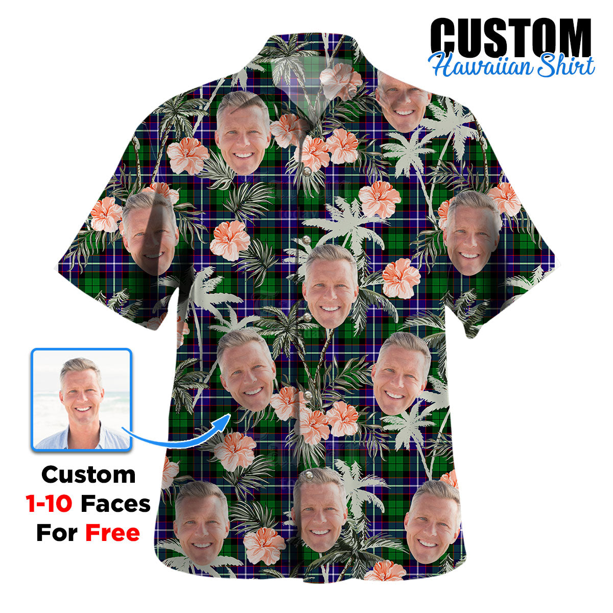 Clan Hunter Tartan Custom Face Hawaiian Shirt – Unisex Gift for Family Members, Summer Party XG96 Hunter Tartan Tartan Hawaii Shirt