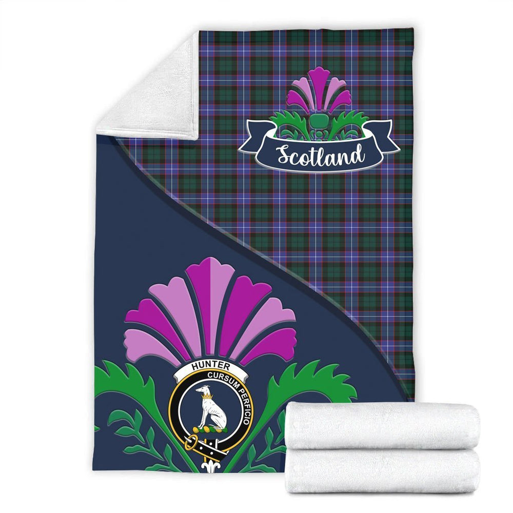 Clan Hunter Tartan Crest Premium Blanket Thistle Style UJ43 Clan Hunter Tartan Today   