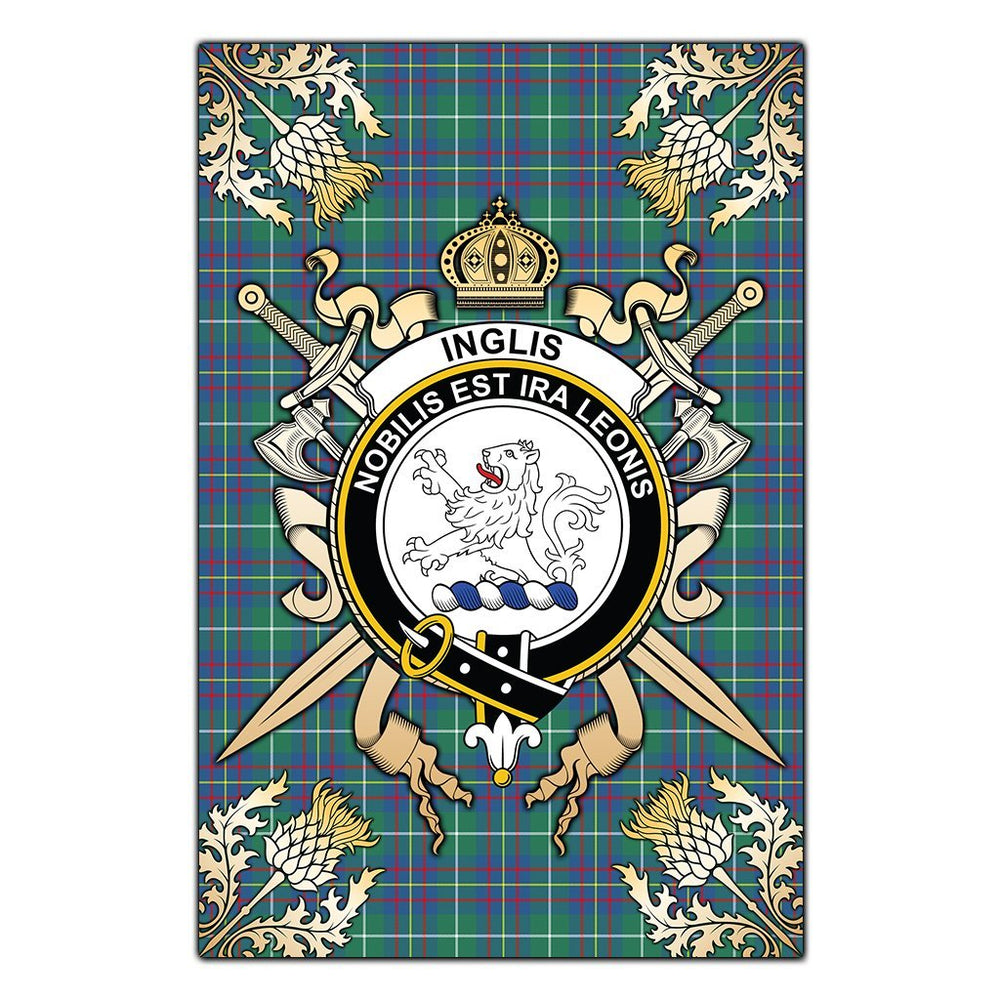 Clan Inglis Ancient Tartan Crest Black Garden Flag  - Gold Thistle  IL67 Clan Inglis Tartan Today   
