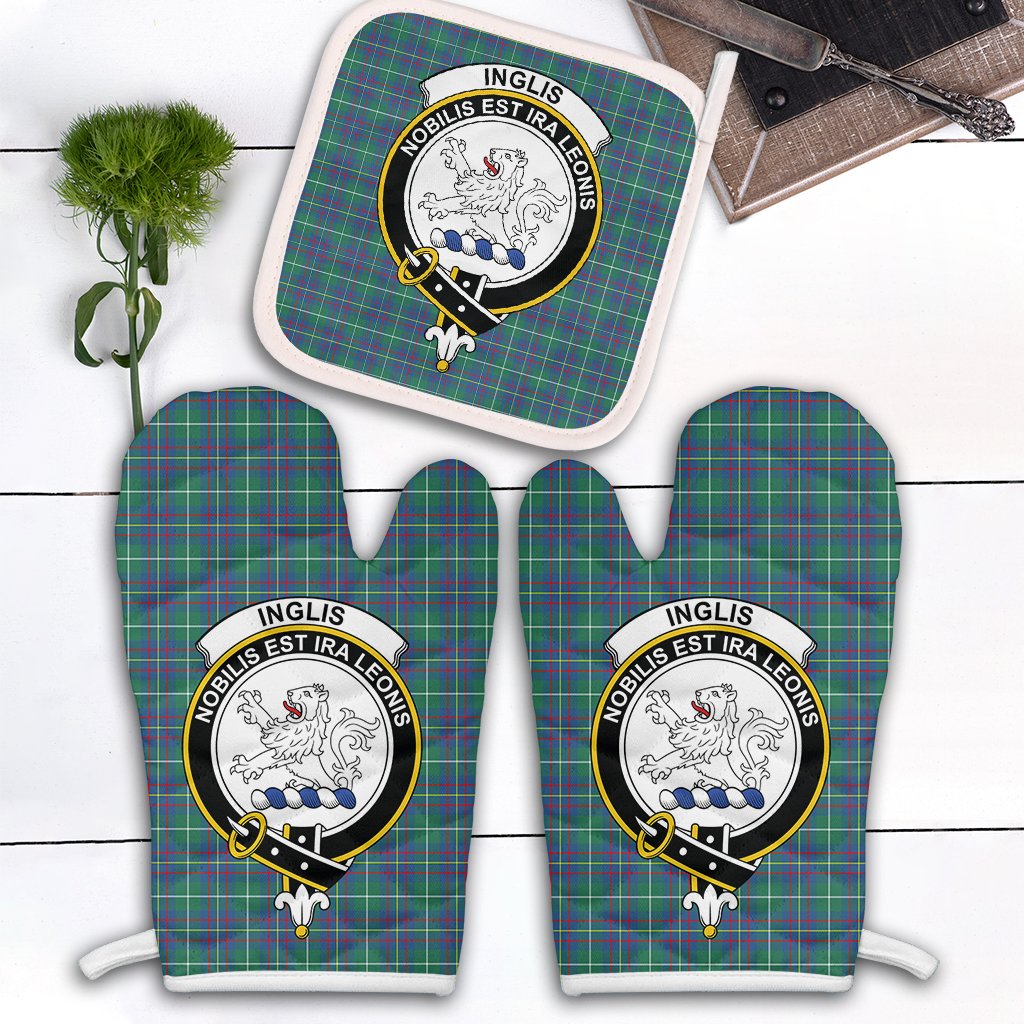 Clan Inglis Ancient Tartan Crest Oven Mitt And Pot Holder (2 Oven Mitts + 1 Pot Holder) ZF14 Clan Inglis Tartan Today   