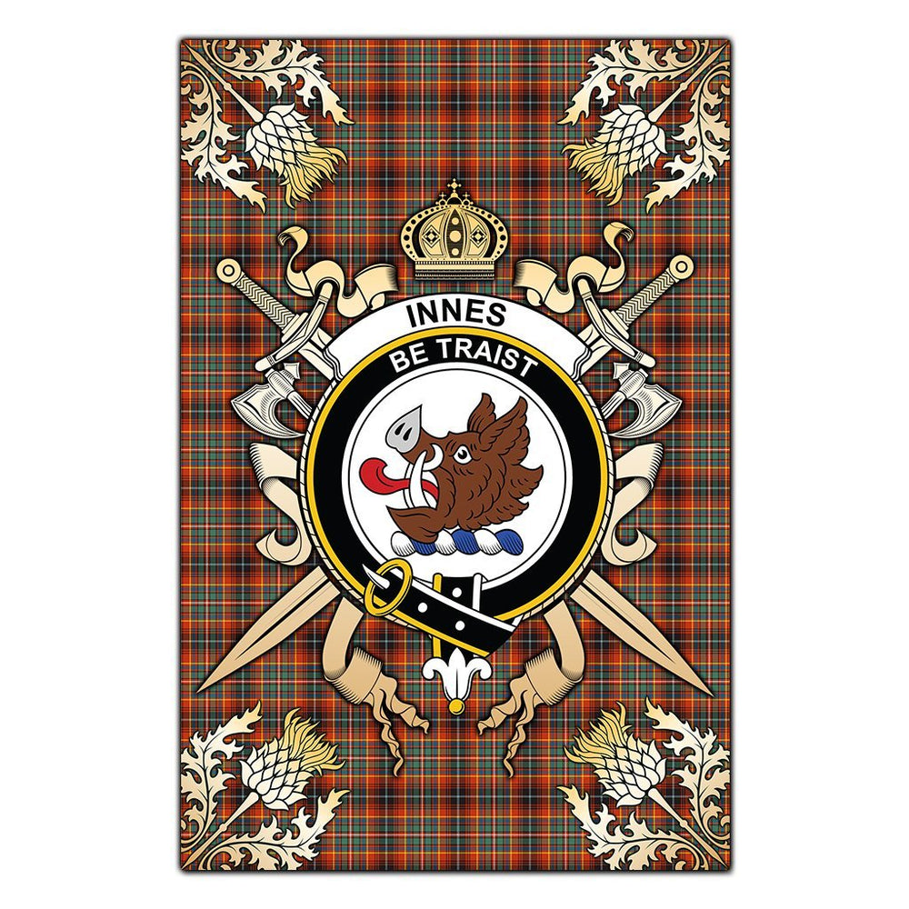 Clan Innes Ancient Tartan Crest Black Garden Flag  - Gold Thistle  UR98 Clan Innes Tartan Today   