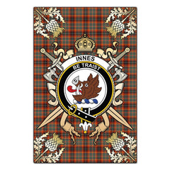 Clan Innes Ancient Tartan Crest Black Garden Flag  - Gold Thistle  UR98 Clan Innes Tartan Today   