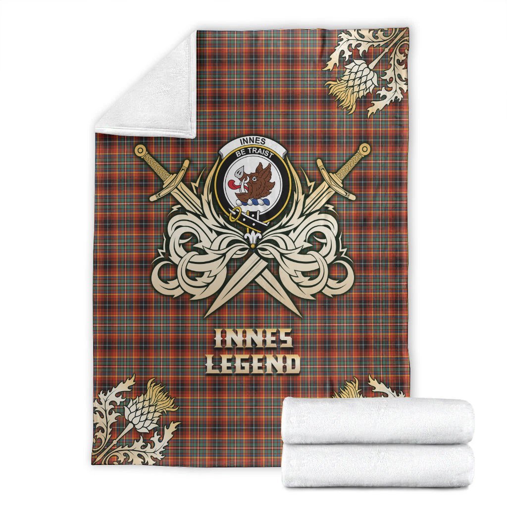 Clan Innes Ancient Tartan Gold Courage Symbol Blanket UR42 Clan Innes Tartan Today   