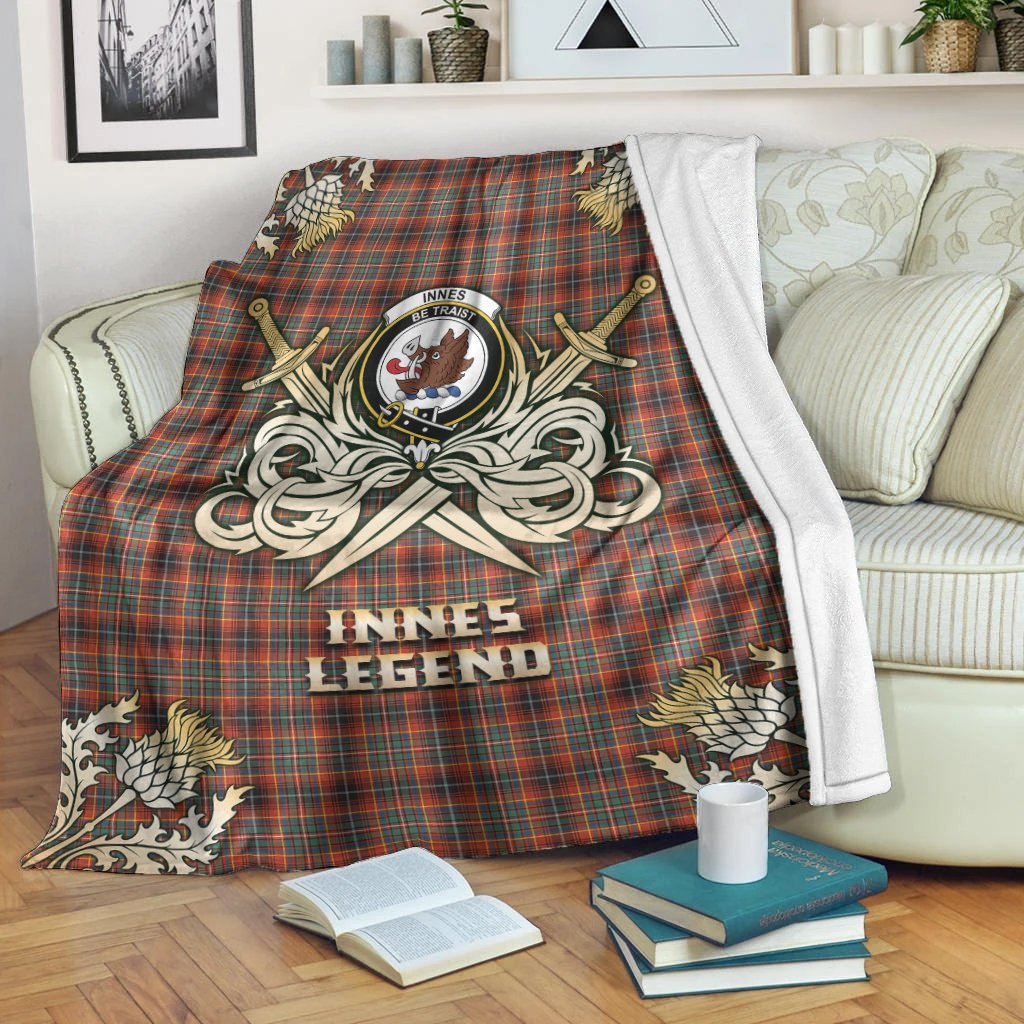 Clan Innes Ancient Tartan Gold Courage Symbol Blanket UR42 Clan Innes Tartan Today   