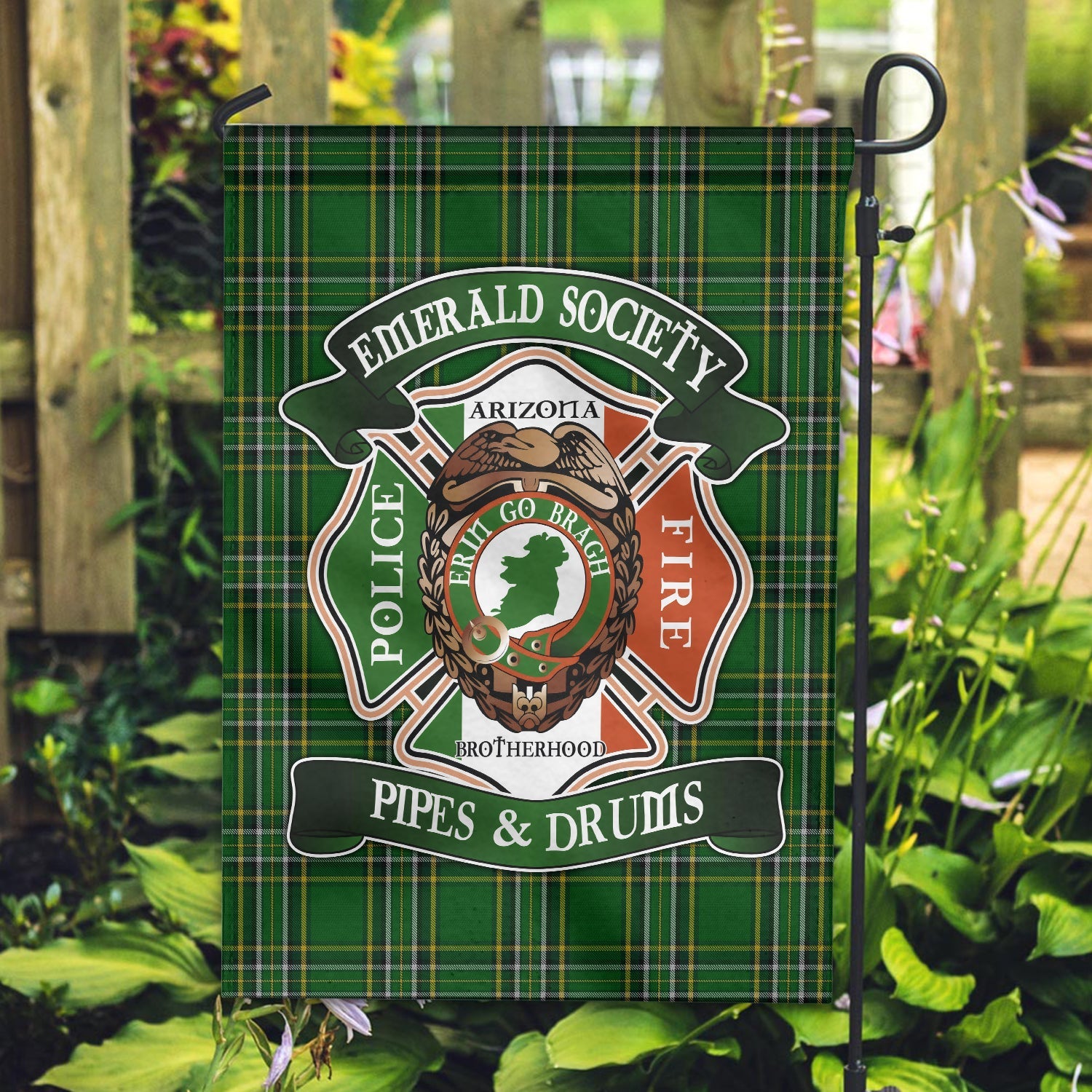 Clan Irish National Tartan With Emerald Society Garden Flag BO75 Clan Garden Tartan Today   