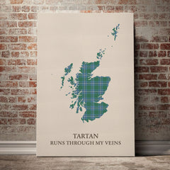 Irvine Tartan Scotland Map Canvas – “Tartan Runs Through My Veins” Wall Art
