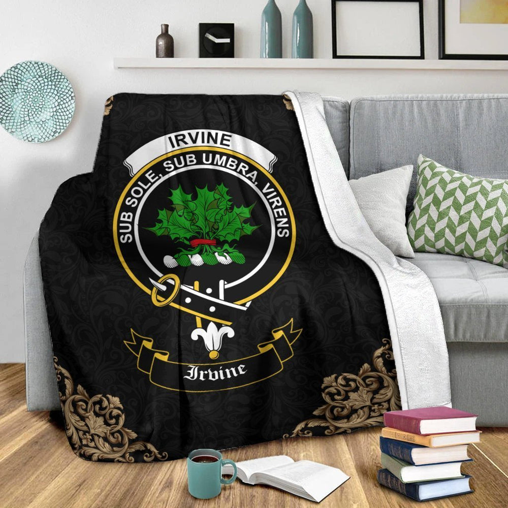 Clan Irvine Crest Tartan Premium Blanket Black NQ20 Clan Irvine Tartan Today   