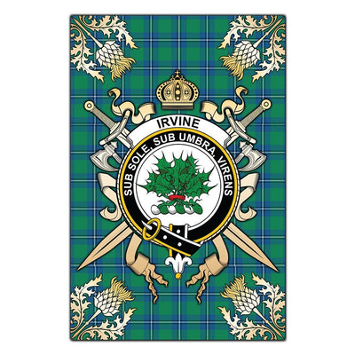 Clan Irvine Ancient Tartan Crest Black Garden Flag - Gold Thistle
