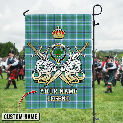 Custom Name Clan Irvine Tartan Garden Flag with Clan Crest and the Golden Sword of Courageous Legacy ZO75