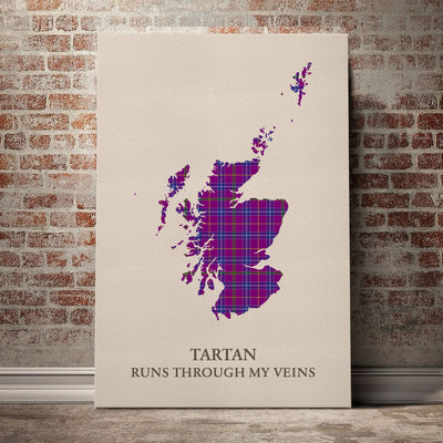 Clan Jackson Tartan Scotland Map Canvas “Tartan Runs Through My Veins” Wall Art CY81