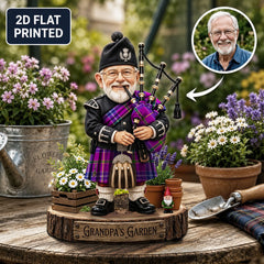 Personalized Jackson Clan Bagpipe Garden Gnome Caricature Plaque Custom Photo, Any Clan Tartan, Wood or Acrylic, Grandpa & Dad Gift, Scottish Highland Garden Decor EA97