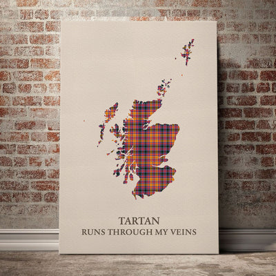 Clan Jacobite Tartan Scotland Map Canvas “Tartan Runs Through My Veins” Wall Art MK23