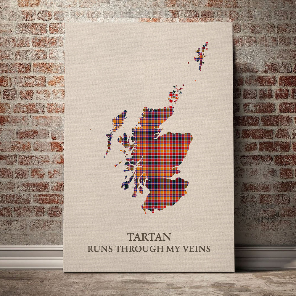 Jacobite Tartan Scotland Map Canvas – “Tartan Runs Through My Veins” Wall Art