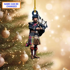 Jacobite Modern Tartan Bagpipe Ornament with Custom Name