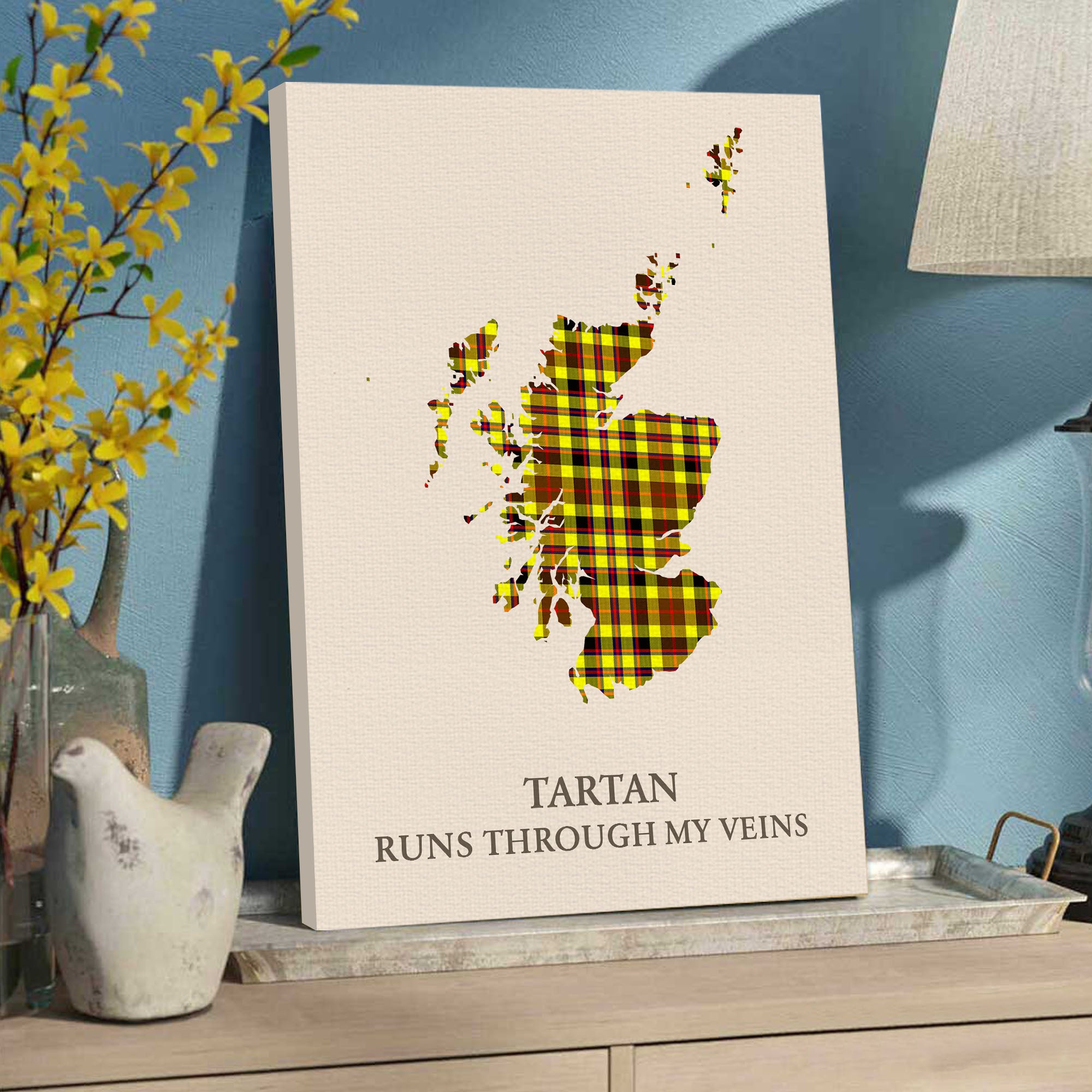 Clan Jardine Tartan Scotland Map Canvas “Tartan Runs Through My Veins” Wall Art YU59