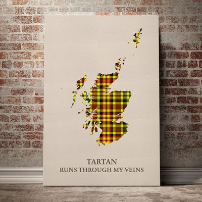 Clan Jardine Tartan Scotland Map Canvas “Tartan Runs Through My Veins” Wall Art YU59