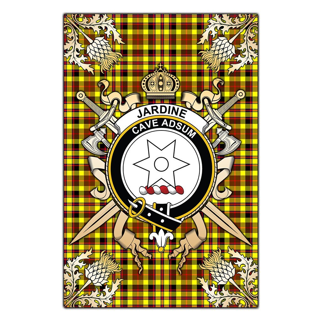 Clan Jardine Tartan Crest Black Garden Flag  - Gold Thistle  LI35 Clan Jardine Tartan Today   