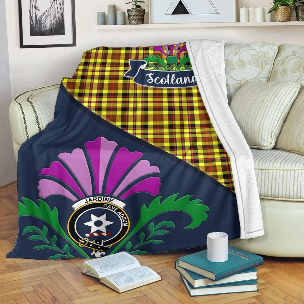 Clan Jardine Tartan Crest Premium Blanket Thistle Style JG12 Clan Jardine Tartan Today   
