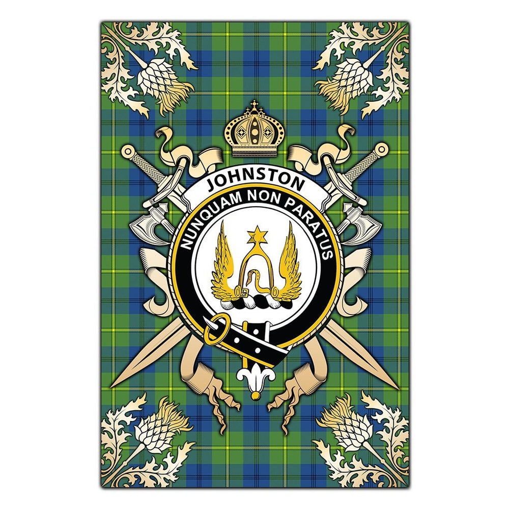 Clan Johnston Ancient Tartan Crest Black Garden Flag  - Gold Thistle  CS54 Clan Johnston Tartan Today   