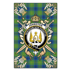Clan Johnston Ancient Tartan Crest Black Garden Flag  - Gold Thistle  CS54 Clan Johnston Tartan Today   