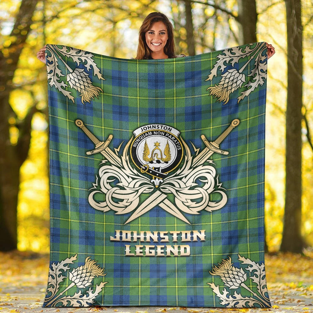 Clan Johnston Ancient Tartan Gold Courage Symbol Blanket TZ21 Clan Johnston Tartan Today   