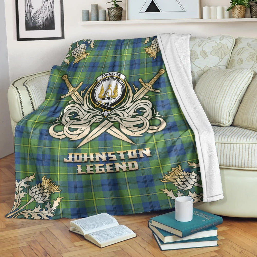 Clan Johnston Ancient Tartan Gold Courage Symbol Blanket TZ21 Clan Johnston Tartan Today   