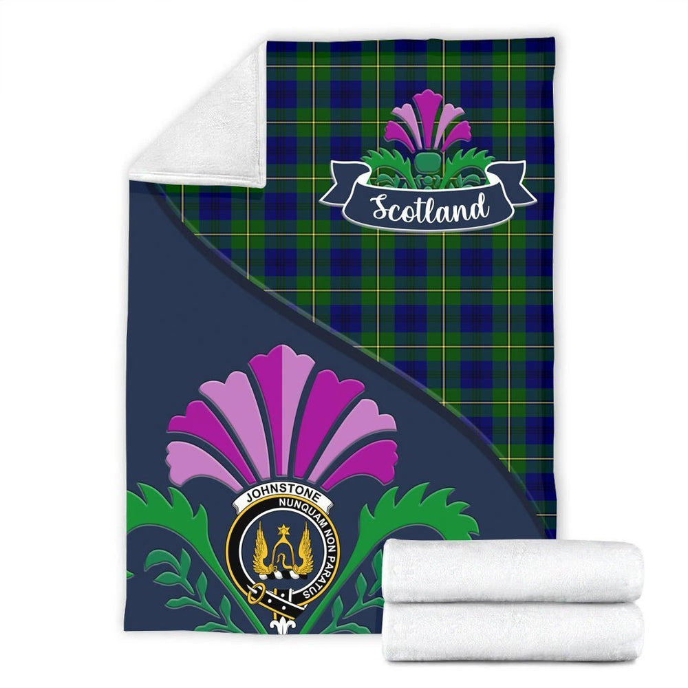Clan Johnston Tartan Crest Premium Blanket Thistle Style GW37 Clan Johnston Tartan Today   