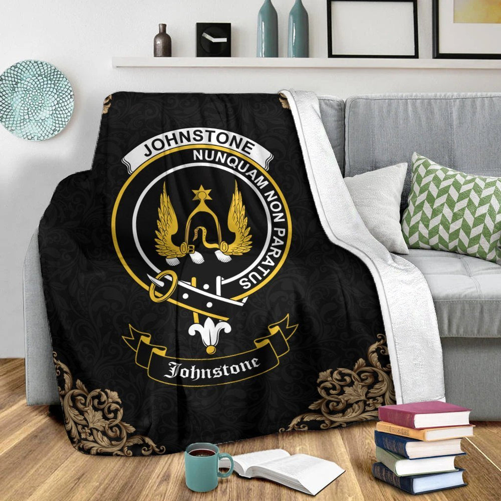 Clan Johnstone Crest Tartan Premium Blanket Black IV44 Clan Johnstone Tartan Today   