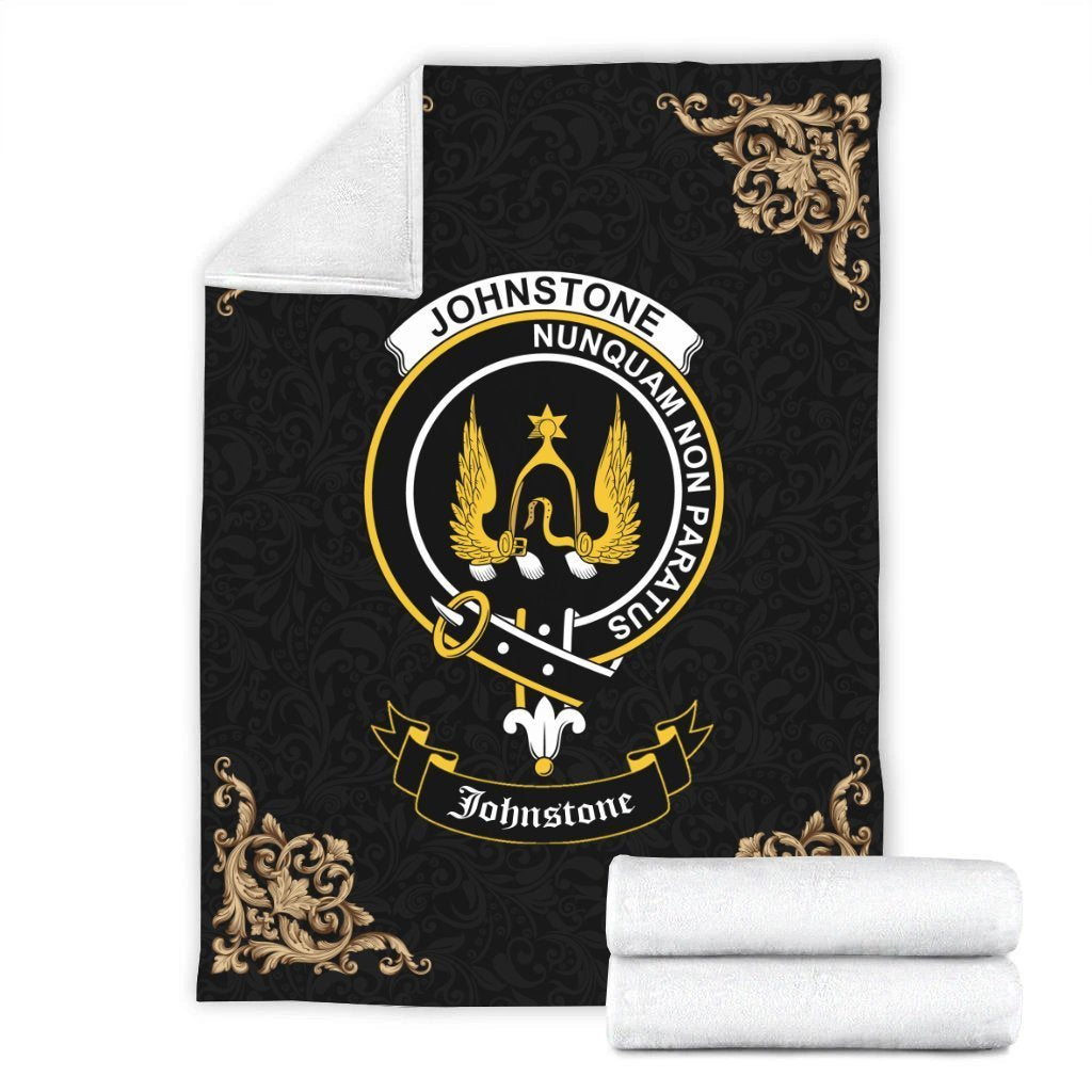 Clan Johnstone Crest Tartan Premium Blanket Black IV44 Clan Johnstone Tartan Today   