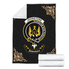 Clan Johnstone Crest Tartan Premium Blanket Black IV44 Clan Johnstone Tartan Today   