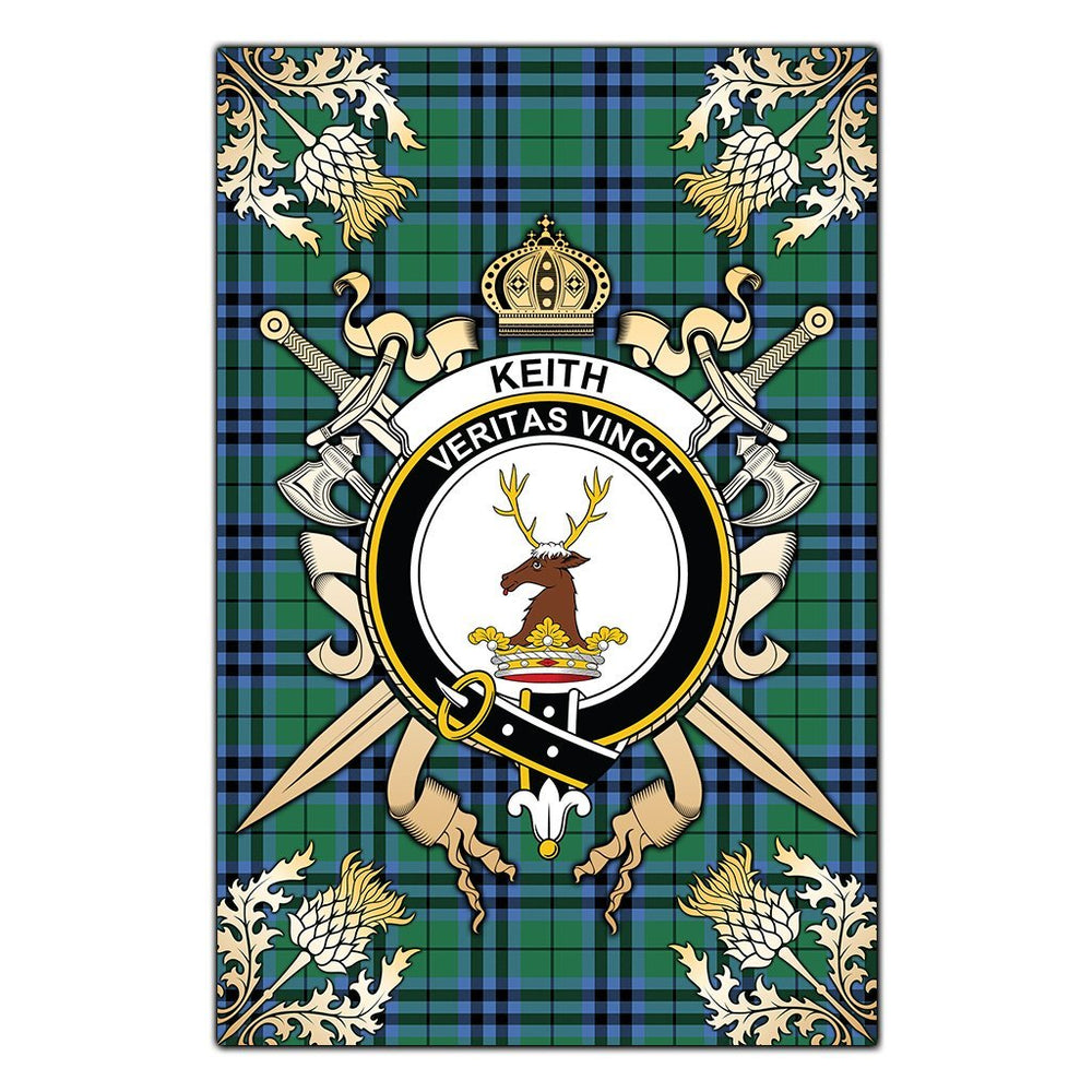 Clan Keith Ancient Tartan Crest Black Garden Flag  - Gold Thistle  YG27 Clan Keith Tartan Today   