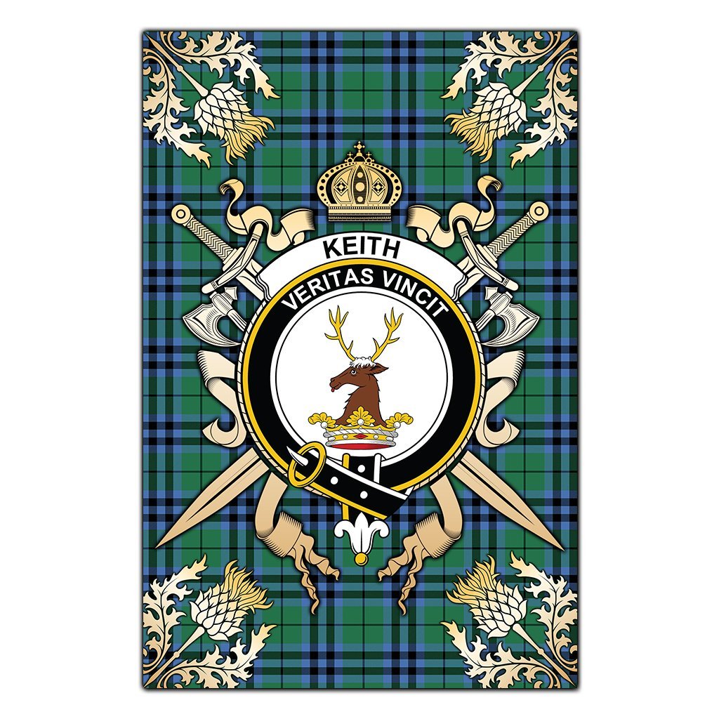 Clan Keith Ancient Tartan Crest Black Garden Flag  - Gold Thistle  YG27 Clan Keith Tartan Today   