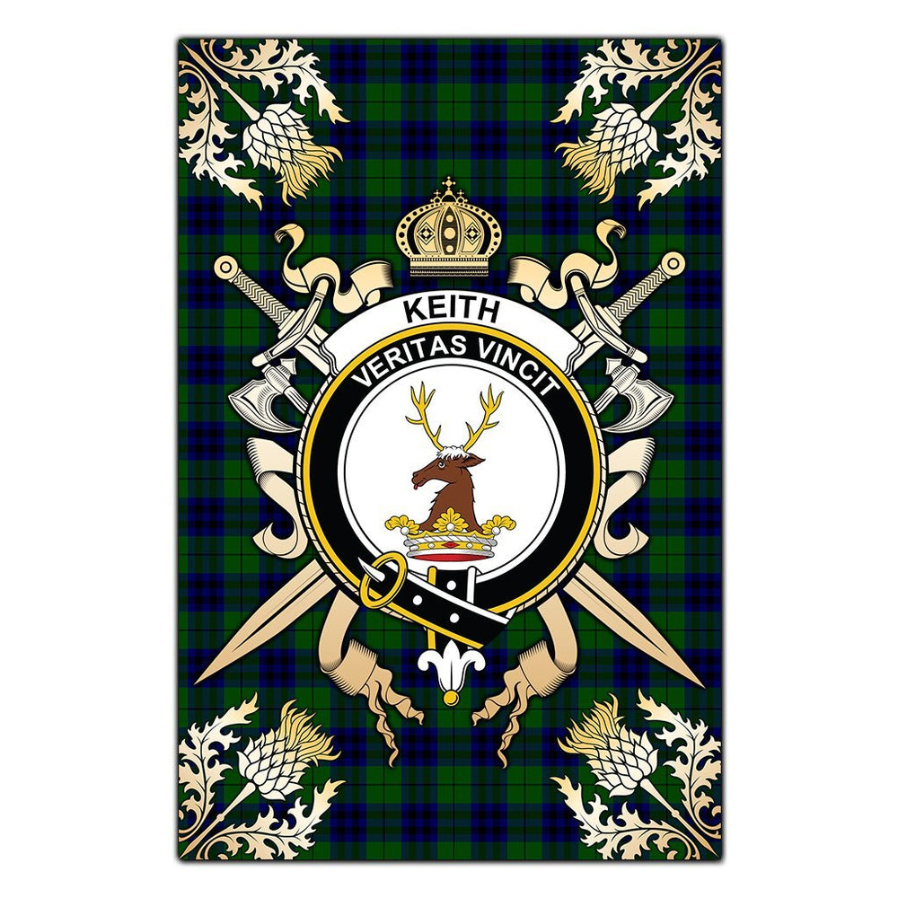 Clan Keith Modern Tartan Crest Black Garden Flag  - Gold Thistle  ZK69 Clan Keith Tartan Today   