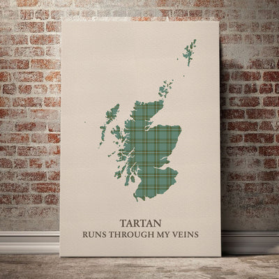 Clan Kelly Dress Tartan Scotland Map Canvas “Tartan Runs Through My Veins” Wall Art KJ48
