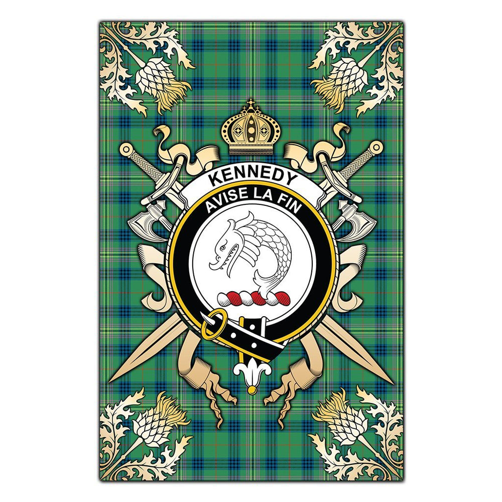 Clan Kennedy Ancient Tartan Crest Black Garden Flag  - Gold Thistle  TK75 Clan Kennedy Tartan Today   