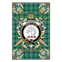 Clan Kennedy Ancient Tartan Crest Black Garden Flag  - Gold Thistle  TK75 Clan Kennedy Tartan Today   