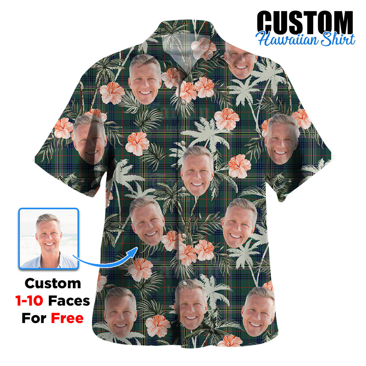 Clan Kennedy Modern Tartan Custom Face Hawaiian Shirt – Unisex Gift for Family Members, Summer Party SP46 Kennedy Modern Tartan Tartan Hawaii Shirt