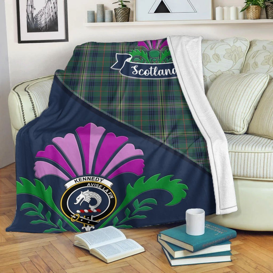 Clan Kennedy Tartan Crest Premium Blanket Thistle Style NN42 Clan Kennedy Tartan Today   