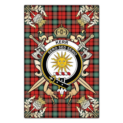 Clan Kerr Ancient Tartan Crest Black Garden Flag - Gold Thistle