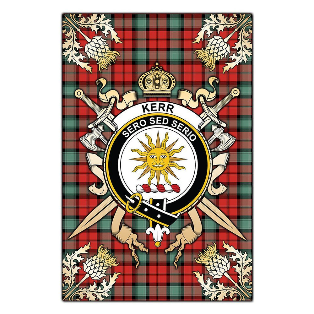 Clan Kerr Ancient Tartan Crest Black Garden Flag  - Gold Thistle  IU95 Clan Kerr Tartan Today   