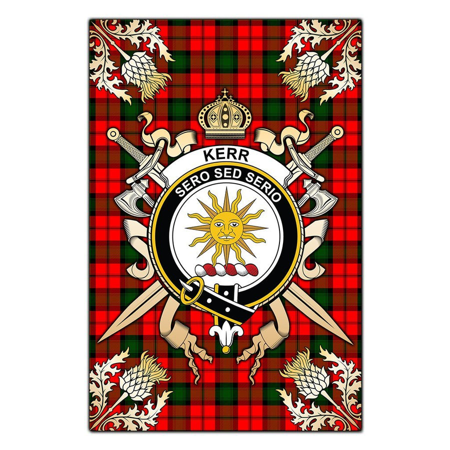 Clan Kerr Modern Tartan Crest Black Garden Flag