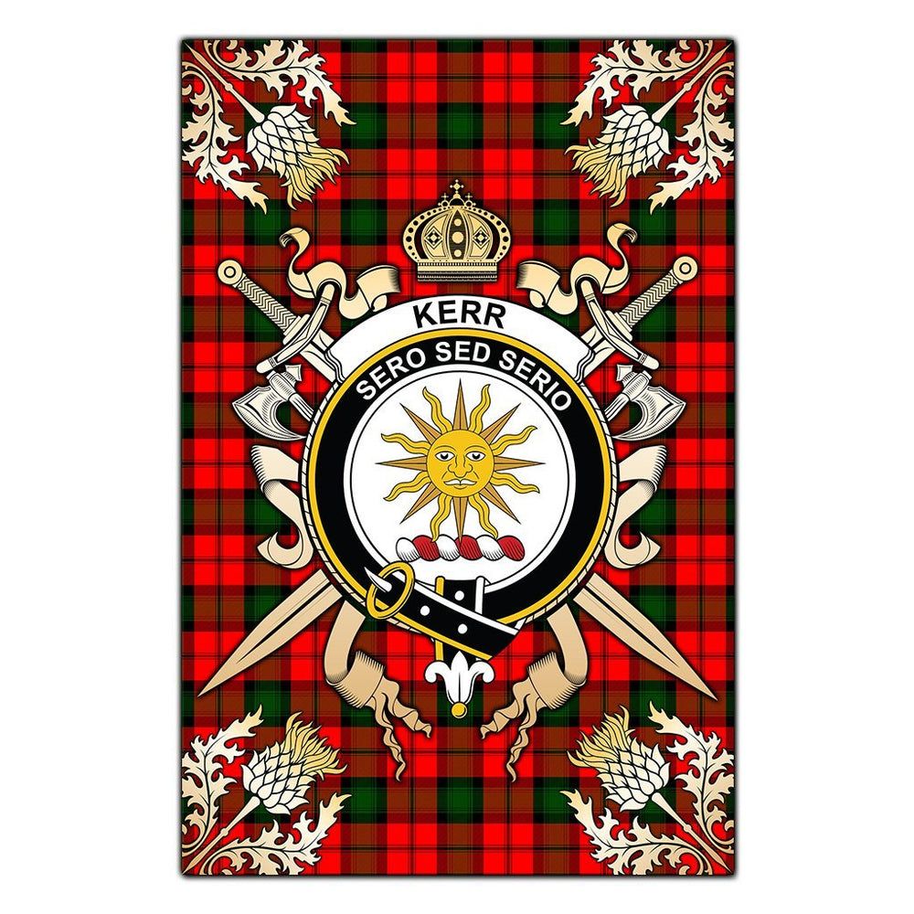 Clan Kerr Modern Tartan Crest Black Garden Flag  - Gold Thistle  RN99 Clan Kerr Tartan Today   