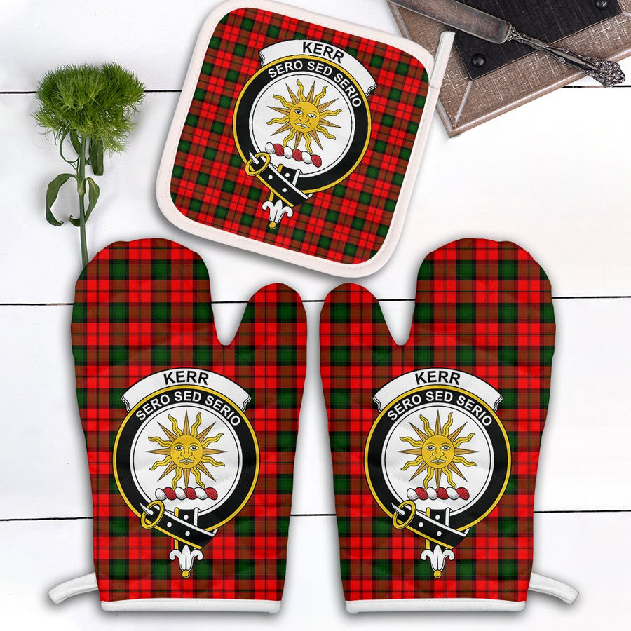 Clan Kerr Modern Tartan Crest Oven Mitt And Pot Holder (2 Oven Mitts + 1 Pot Holder)