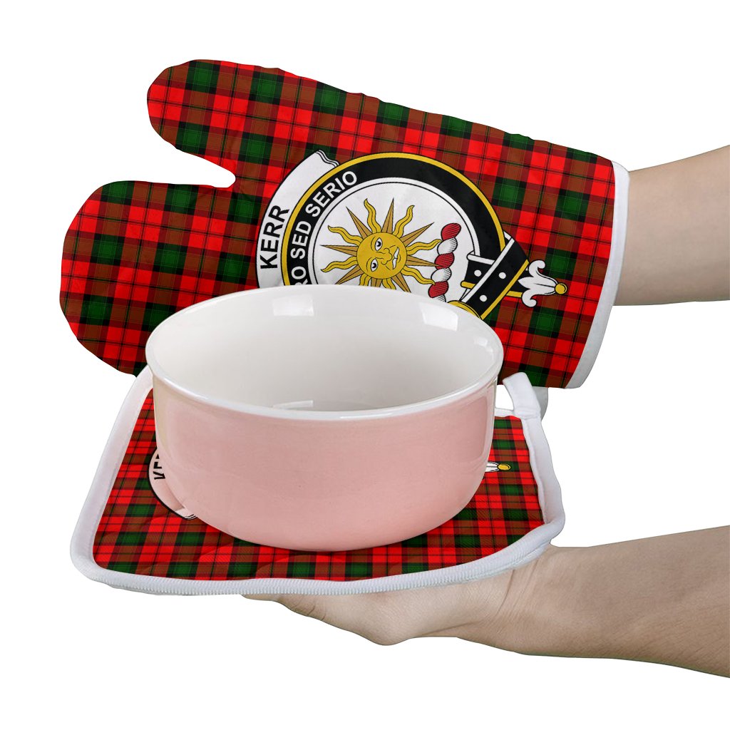 Clan Kerr Modern Tartan Crest Oven Mitt And Pot Holder (2 Oven Mitts + 1 Pot Holder) QG31 Clan Kerr Tartan Today   