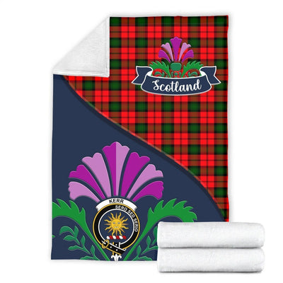 Clan Kerr Tartan Crest Premium Blanket Thistle Style