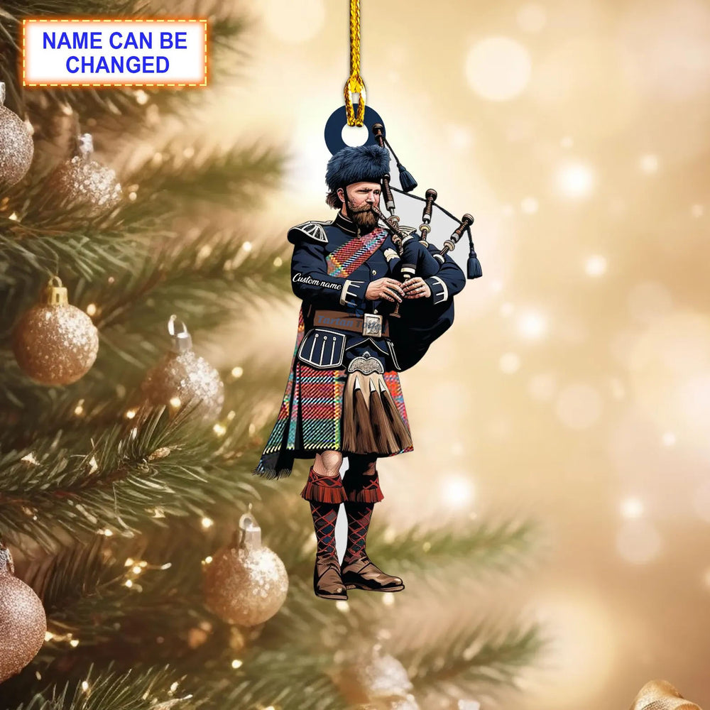 Kidd Ancient Tartan Bagpipe Ornament with Custom Name