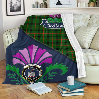 Clan Kincaid Tartan Crest Premium Blanket Thistle Style