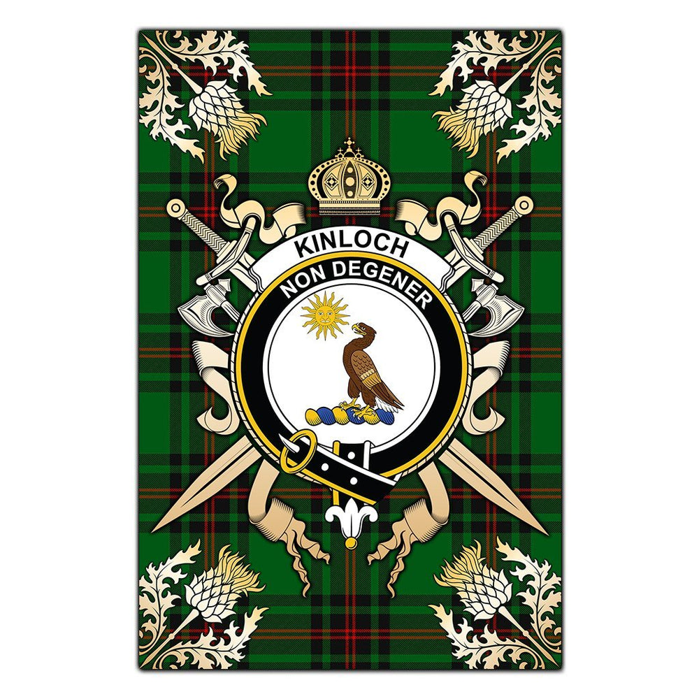 Clan Kinloch Tartan Crest Black Garden Flag  - Gold Thistle  FD78 Clan Kinloch Tartan Today   