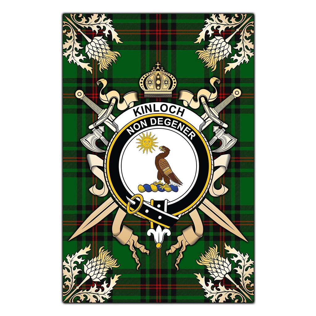 Clan Kinloch Tartan Crest Black Garden Flag  - Gold Thistle  FD78 Clan Kinloch Tartan Today   