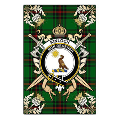 Clan Kinloch Tartan Crest Black Garden Flag  - Gold Thistle  FD78 Clan Kinloch Tartan Today   